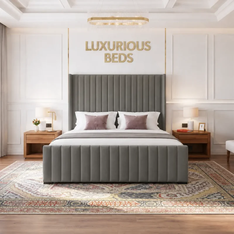 wingback charcoal dark grey bed frame