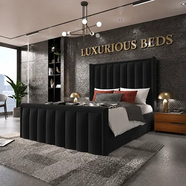 Alicia Wingback Bed Frame in Black Plush Velvet