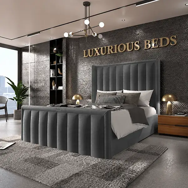 Alicia Wingback Bed Frame in Charcoal Plush Velvet