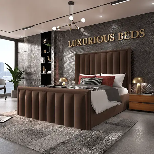 Alicia Wingback Bed Frame in Chocolate Plush Velvet