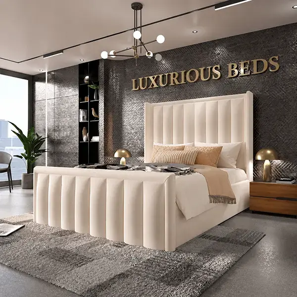 Alicia Wingback Bed Frame in Cream Plush Velvet