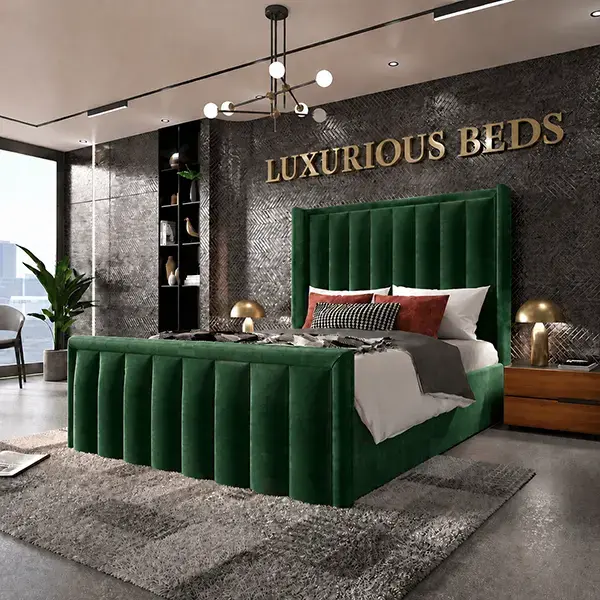 Alicia Wingback Bed Frame in Green Plush Velvet