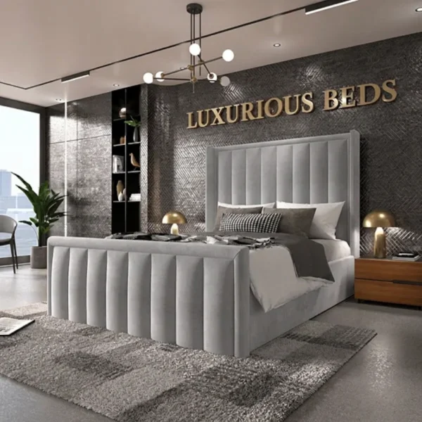 Alicia Wingback Bed Frame in Grey Plush Velvet