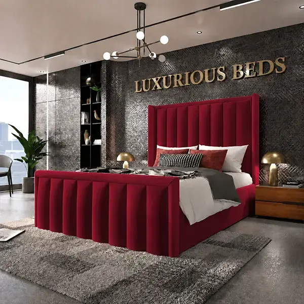 Alicia Wingback Bed Frame in Maroon Plush Velvet