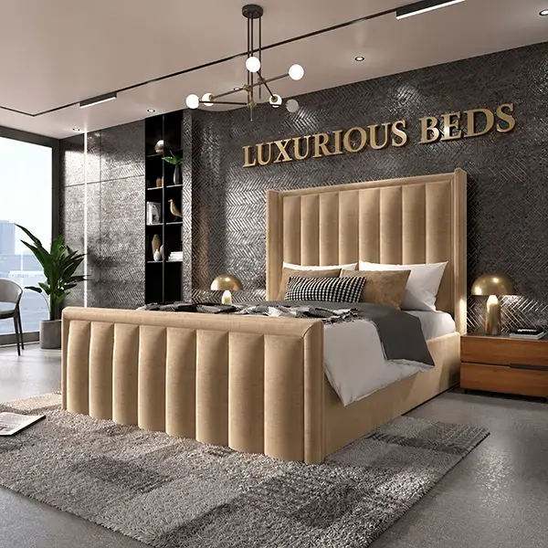 Alicia Wingback Bed Frame in Mink Plush Velvet