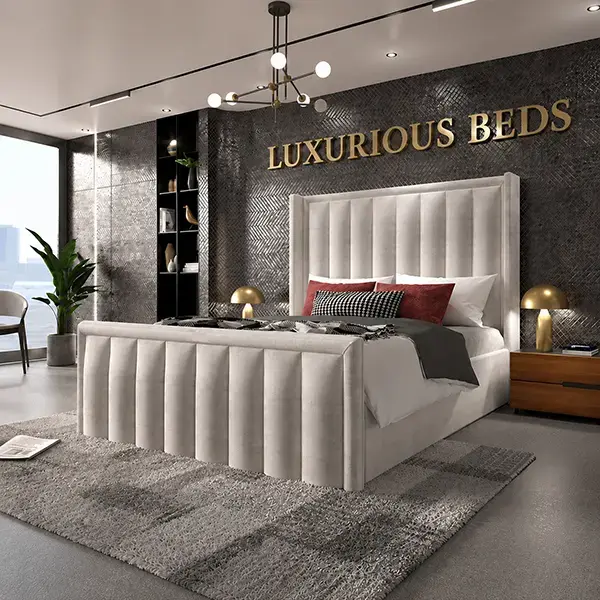 Alicia Wingback Bed Frame in Silver Plush Velvet