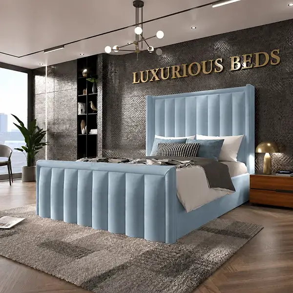 Alicia Wingback Bed Frame in sky Plush Velvet
