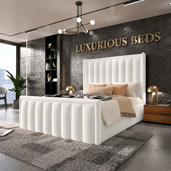 Alicia Wingback Bed Frame in white Plush Velvet