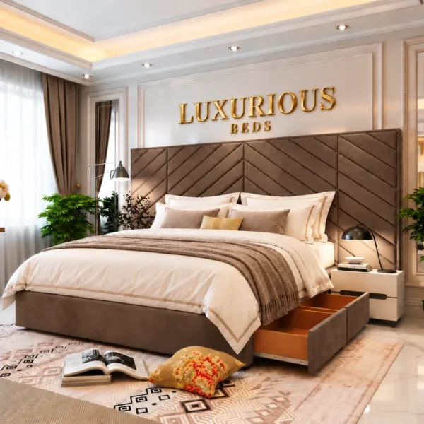Luxury Chicago Divan Bed With Storage Drawers and Extended Headboard Chocolate plush velvet