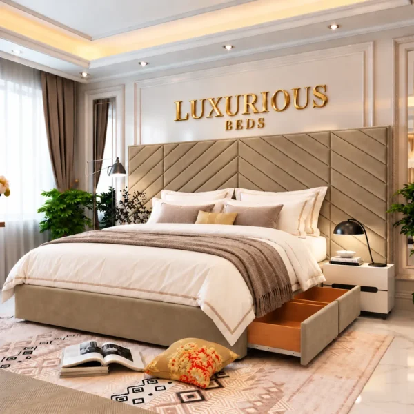 Luxury Chicago Divan Bed With Storage Drawers and Extended Headboard Mink plush velvet