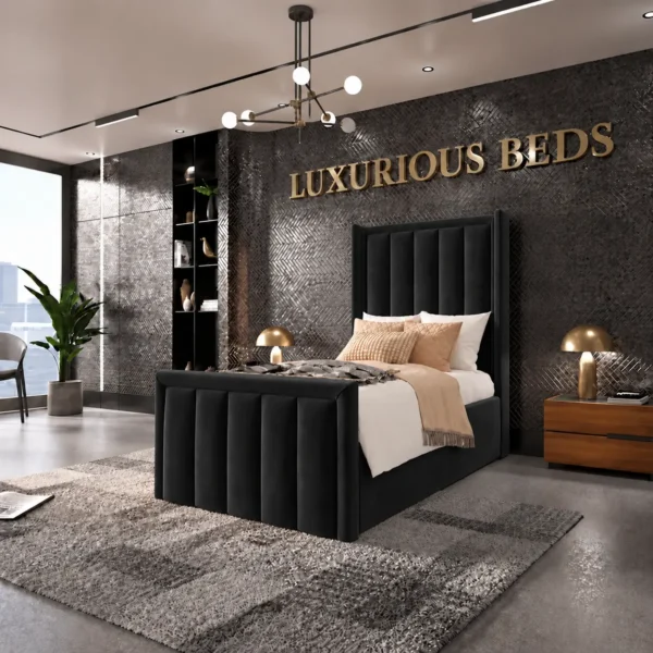 Single 3FT Alicia Wingback Bed Frame Black Plush Velvet