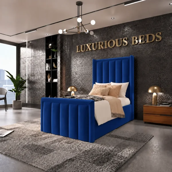 Single 3FT Alicia Wingback Bed Frame Blue Plush Velvet