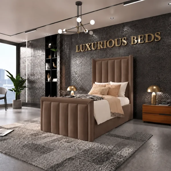 Single 3FT Alicia Wingback Bed Frame Chocolate Plush Velvet