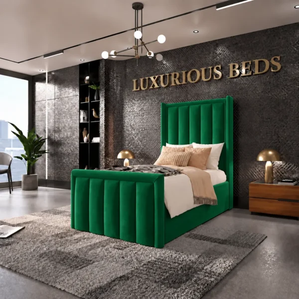 Single 3FT Alicia Wingback Bed Frame Green Plush Velvet