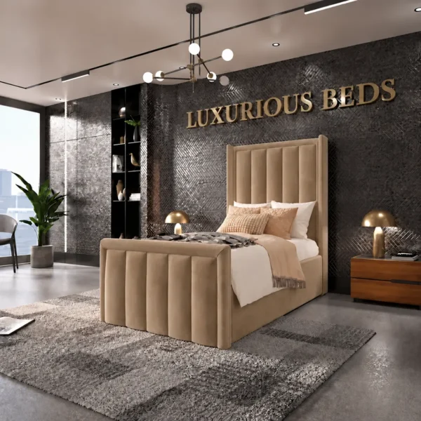 Single 3FT Alicia Wingback Bed Frame Mink Plush Velvet